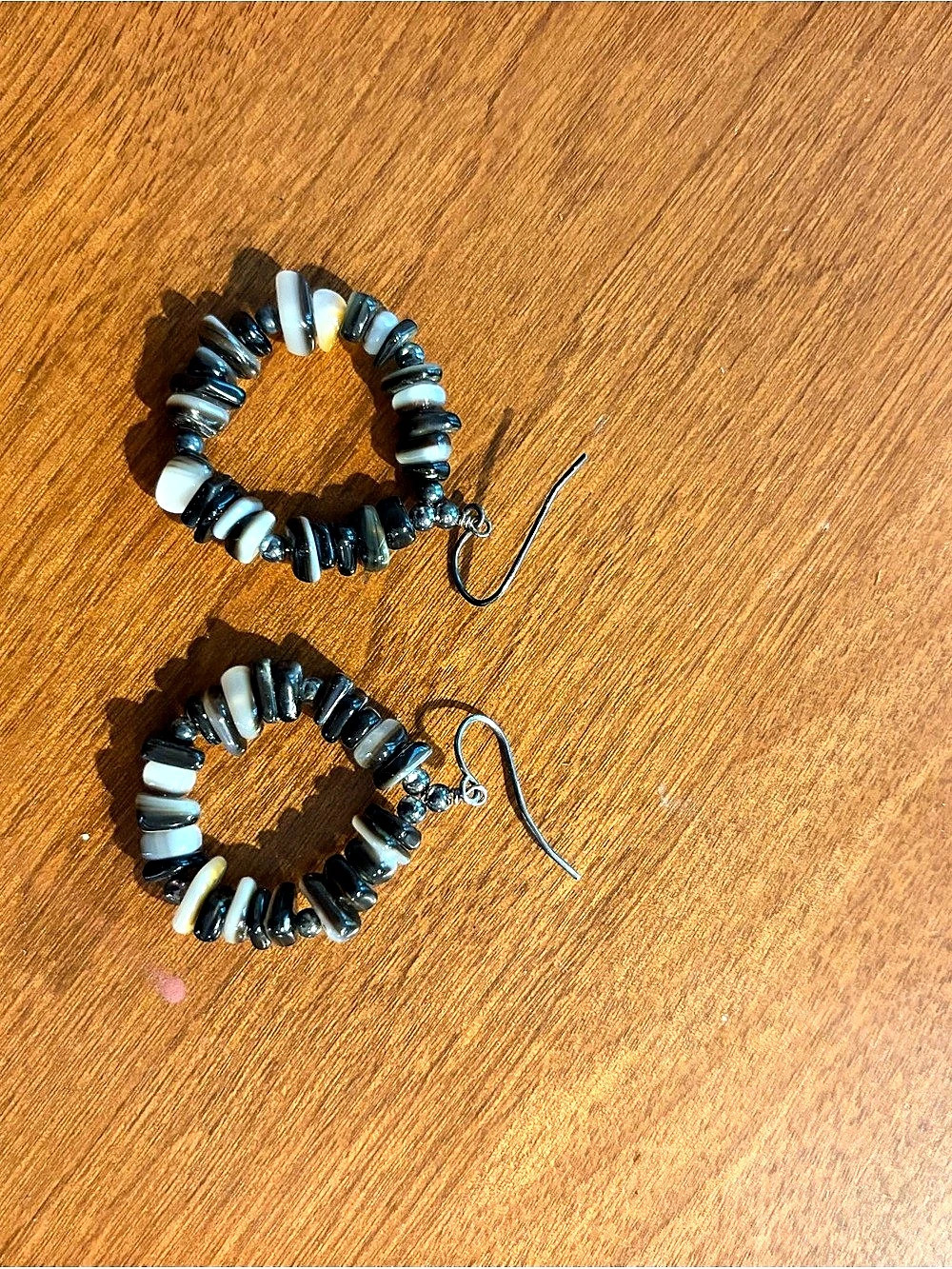Beaded Dangle Earrings in Black & White - Picture 2 of 2